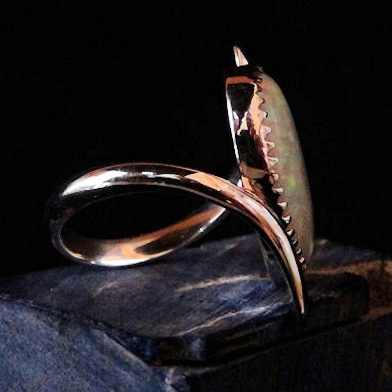 Silber 925 Ring für Frau Opal Cabochon weiß Größe 16 1/2