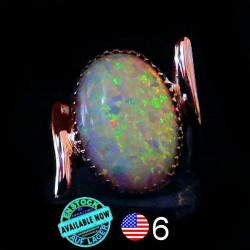 Bague en Argent 925 Pour Femme Cabochon d'Opale Blanche Taille 52