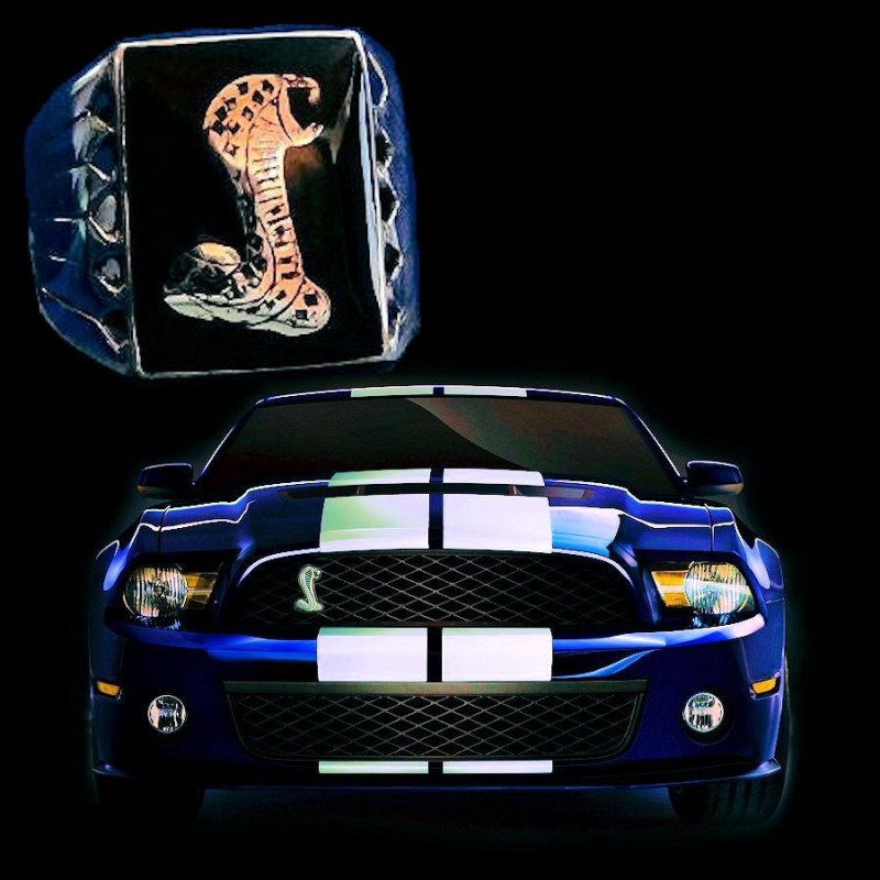 Bague Argent FORD MUSTANG COBRA Couleur au Choix
