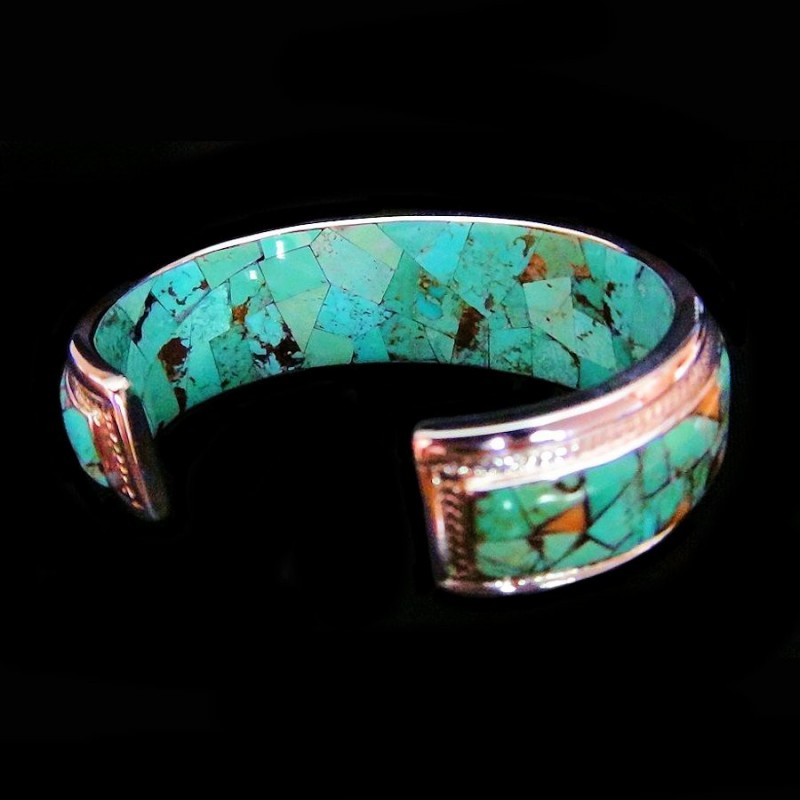 CORN ROW NAVAJO STERLINGSILVER BRACELET TURQUOISE ANDE SPINY