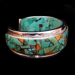 CORN ROW NAVAJO STERLINGSILVER BRACELET TURQUOISE ANDE SPINY