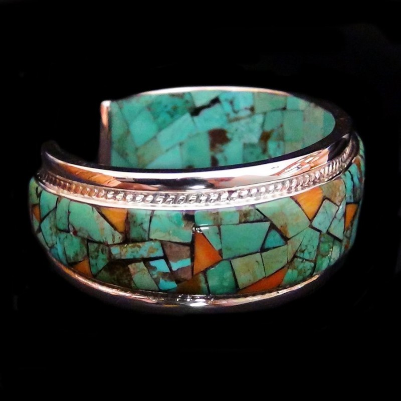 BRACELET NAVAJO ARGENT TURQUOISE ET SPONDYLUS
