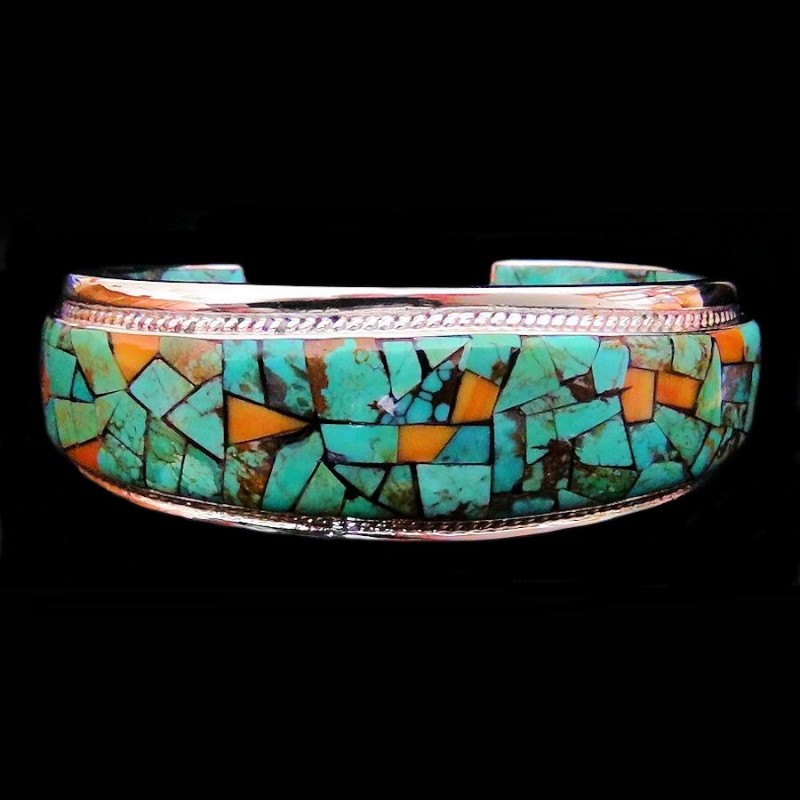 CORN ROW NAVAJO STERLINGSILVER BRACELET TURQUOISE ANDE SPINY