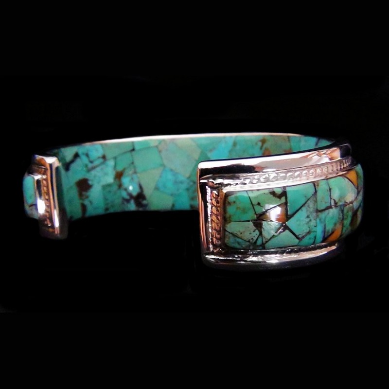 BRACELET NAVAJO ARGENT TURQUOISE ET SPONDYLUS