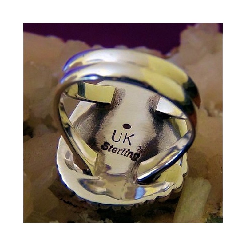 Schwarz Agate & Feder Silberring Für Damen