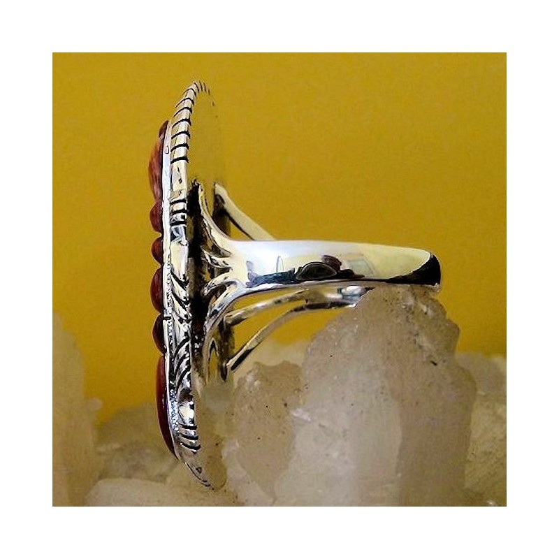 Bague Amerindienne Navajo Argent Corn Row Spondylus