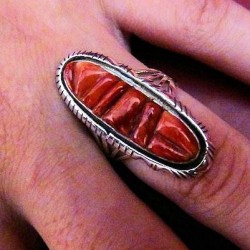 Spiny Oyster Overlay Navajo Sterlingsilver Ring For Woman