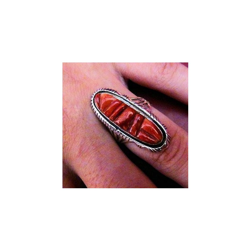 Bague Amerindienne Navajo Argent Corn Row Spondylus