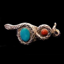Turquoise & Coral Snake Adjustable Sterlingsilver Ring