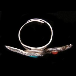 Turquoise & Coral Snake Adjustable Sterlingsilver Ring