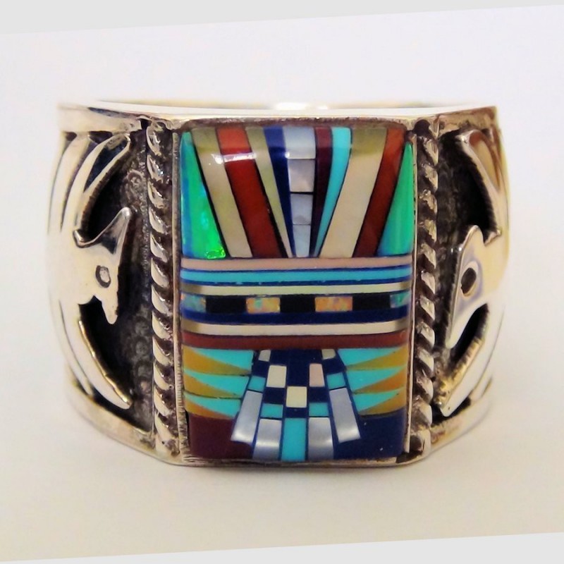 Bague Chevalière Pour Homme en Argent 925 Motif Navajo Indien et Thunderbird Modele 3