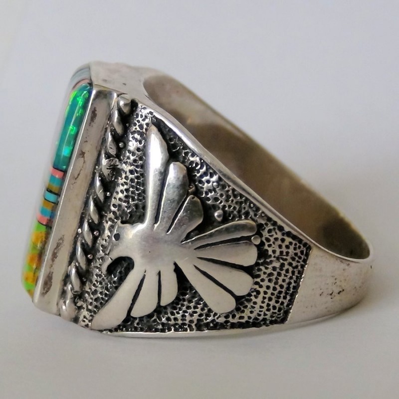 Bague Chevalière Pour Homme en Argent 925 Motif Navajo Indien et Thunderbird Modele 3