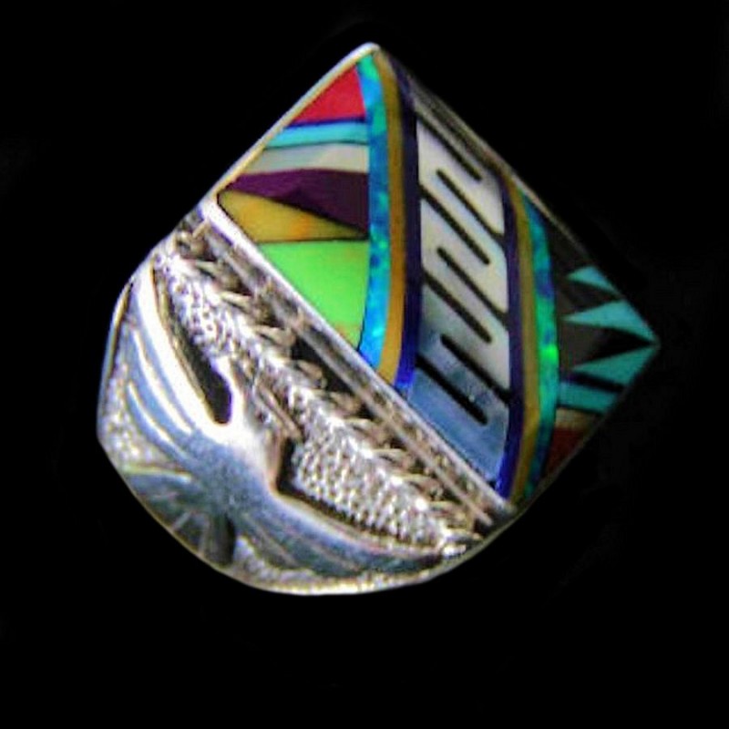 Bague Chevalière Pour Homme en Argent 925 Motif Navajo Indien et Thunderbird Modele 5