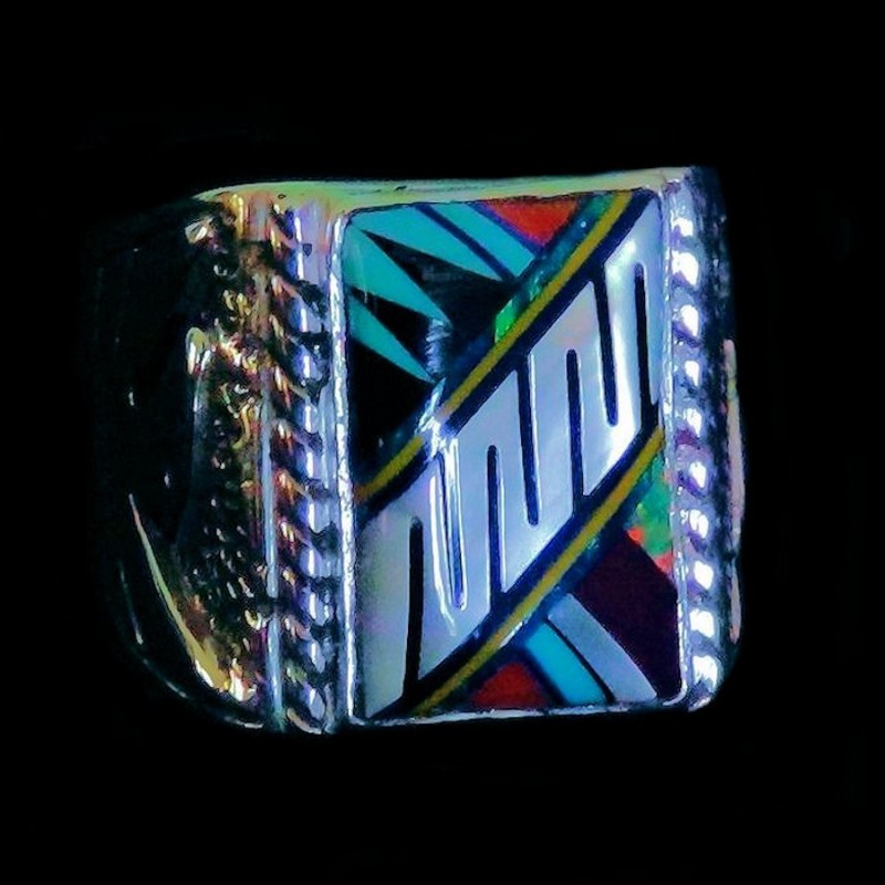 Bague Chevalière Pour Homme en Argent 925 Motif Navajo Indien et Thunderbird Modele 5