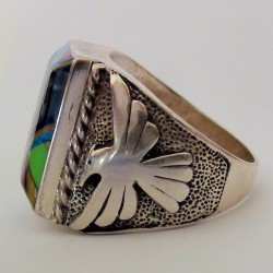 Bague Chevalière Pour Homme en Argent 925 Motif Navajo Indien et Thunderbird Modele 5