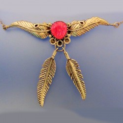 COLLIER ARGENT PLUMES ET OPALE