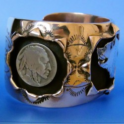 Wolf Armreif Aus Kupfer und Silber 925 Shadow Box Indianerschmuck