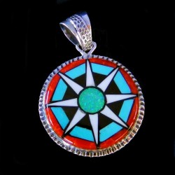 Navajo Symbole Anänger Sonne mit Edelsteinen Aus Silber 925