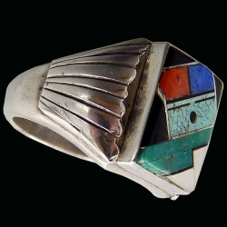 Bague Navajo Mosaique Dieu Soleil en Argent 925 Pour Homme