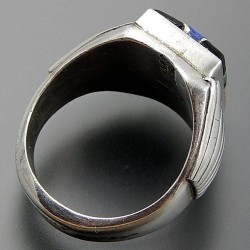 Bague Navajo Mosaique Dieu Soleil en Argent 925 Pour Homme