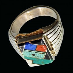 Bague Navajo Mosaique Dieu Soleil en Argent 925 Pour Homme