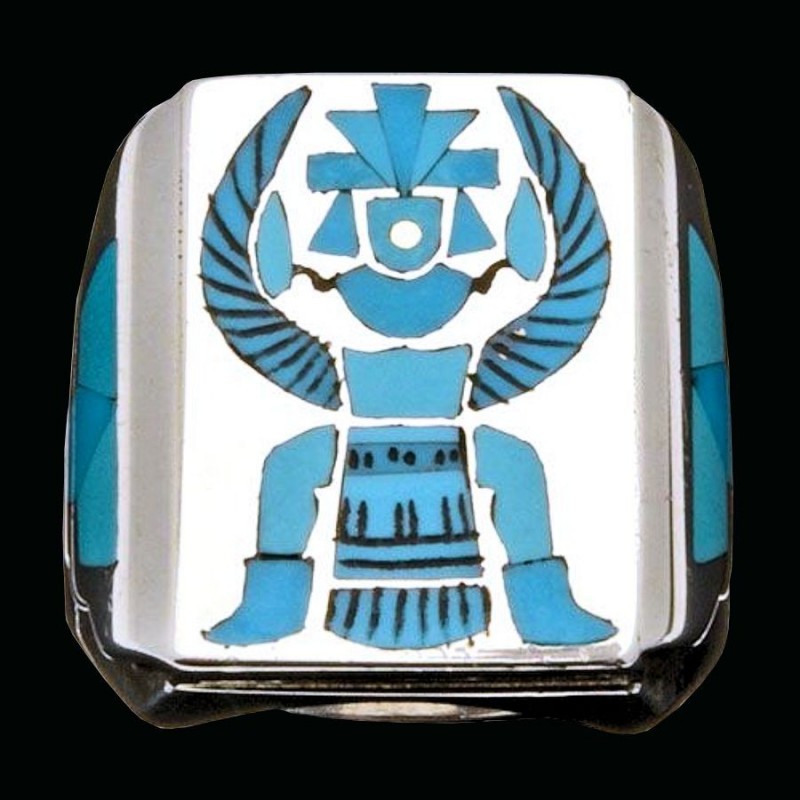 Bague Argent Zuni Navajo Kashina Knife Wings Turquoise