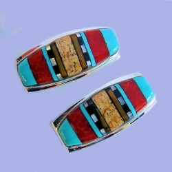 Western Navajo Inlay Sterlingsilver Belt Buckle Set For Man For Woman