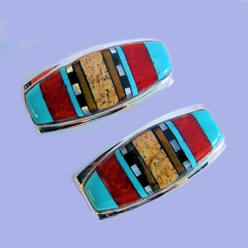 Western Navajo Inlay Sterlingsilver Belt Buckle Set For Man For Woman