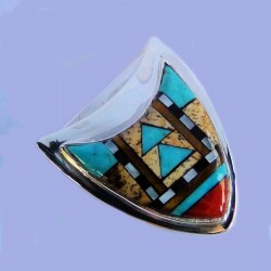 Boucle de ceinture Western Navajo Mosaique Inlay en Argent 925 Pour Homme ou Pour Femme