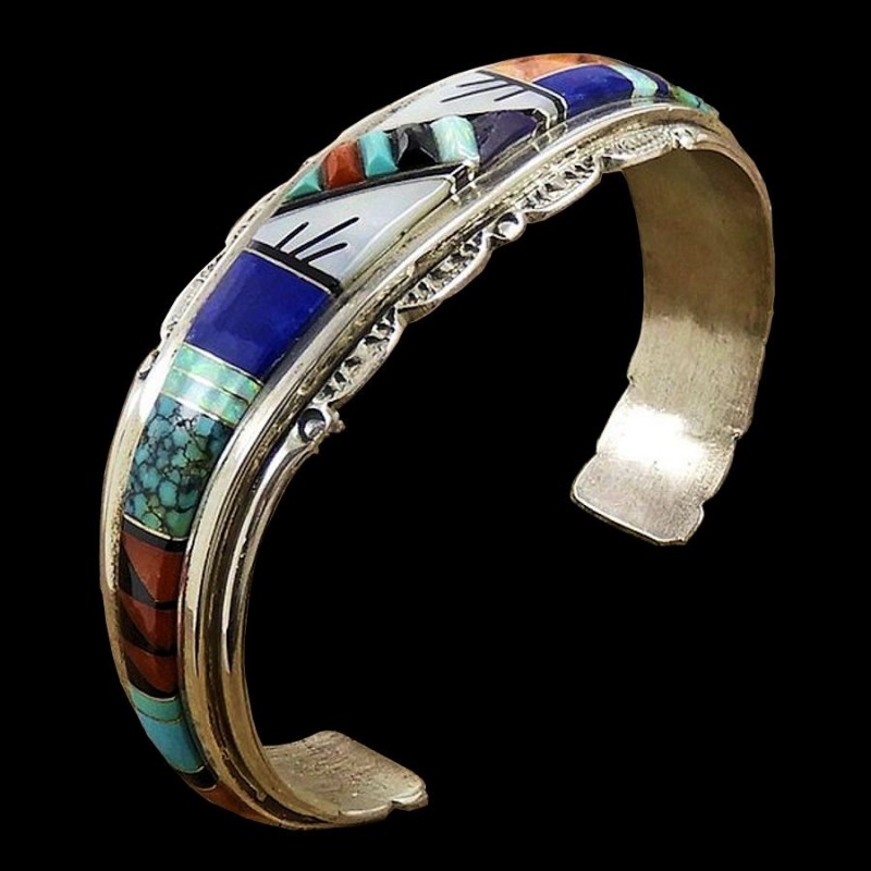Bracelet Zuni Overlay Mosaique de pierres Pour Femme