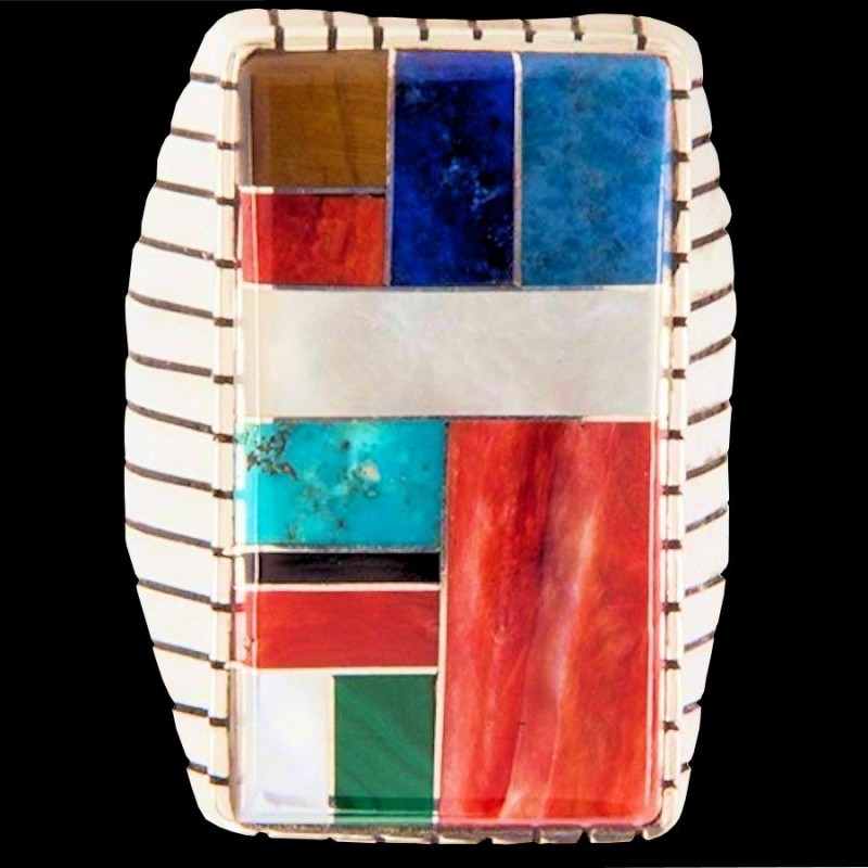 Navajo Rectangular Channel Inlay Sterlingsilver Ring For Man
