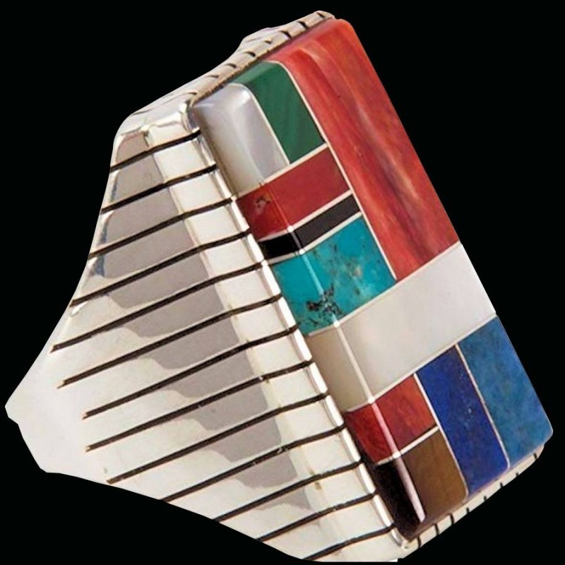 Bague Navajo Rectangulaire Pour Homme Channel Inlay en Argent 925