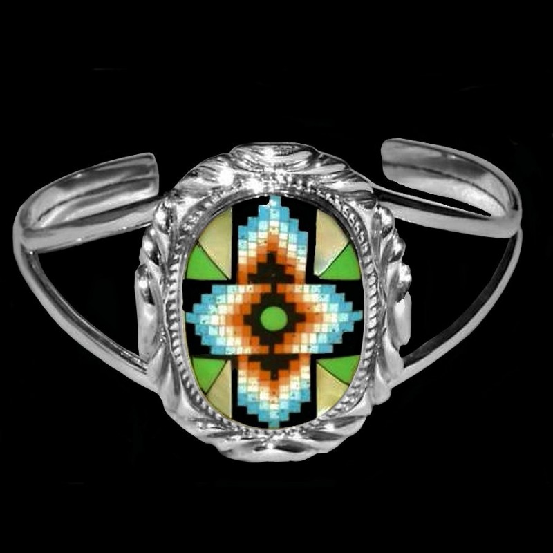 Bracciale Ovale Simbolo Navajo Stone-to-stone Inlay Per le Donne