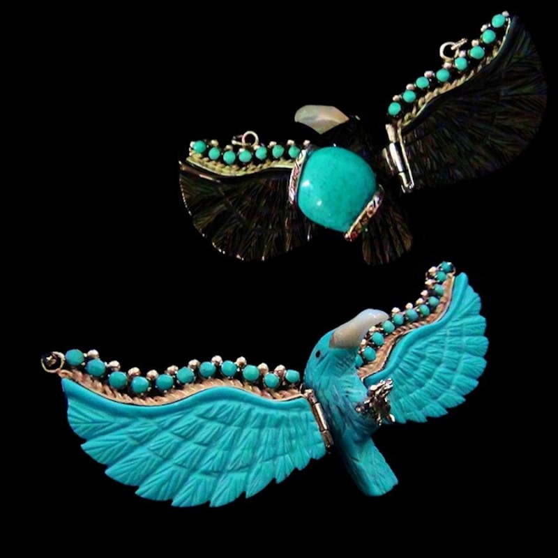 Collier Aigle en Argent Cabochons Ronds & Pierres Couleur au Choix