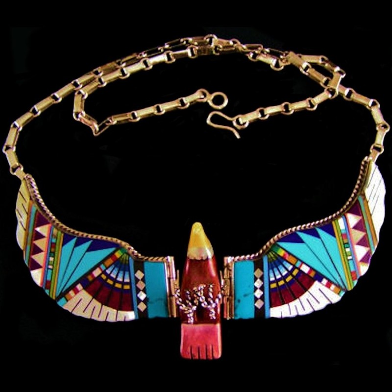 Collar Águila Stone-to-stone Inlay en Plata 925 y Piedras Semipreciosas