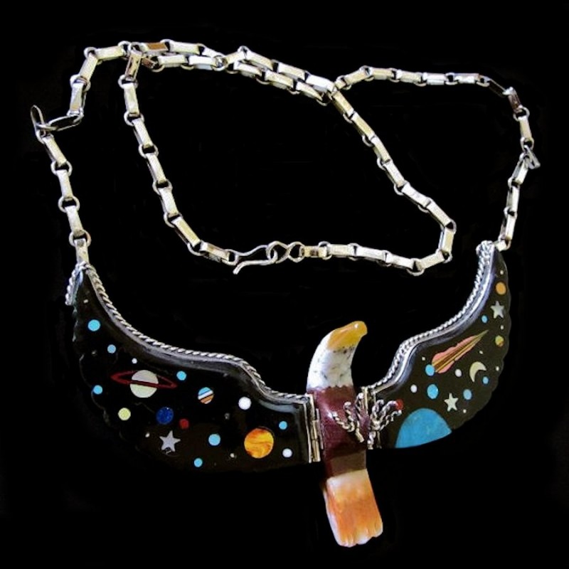 Collar Águila Universo en Plata 925 y Piedras Semipreciosas
