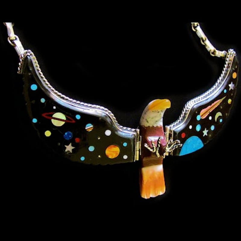 Collana Aquila Universo in Argento 925 e Pietre Semipreziose