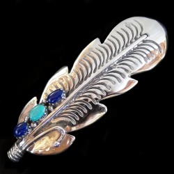 Barrette à Cheveux Navajo Plume en Argent Couleurs Pierres Au Choix