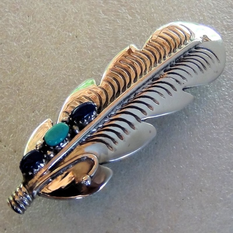 Barrette à Cheveux Navajo Plume en Argent Couleurs Pierres Au Choix
