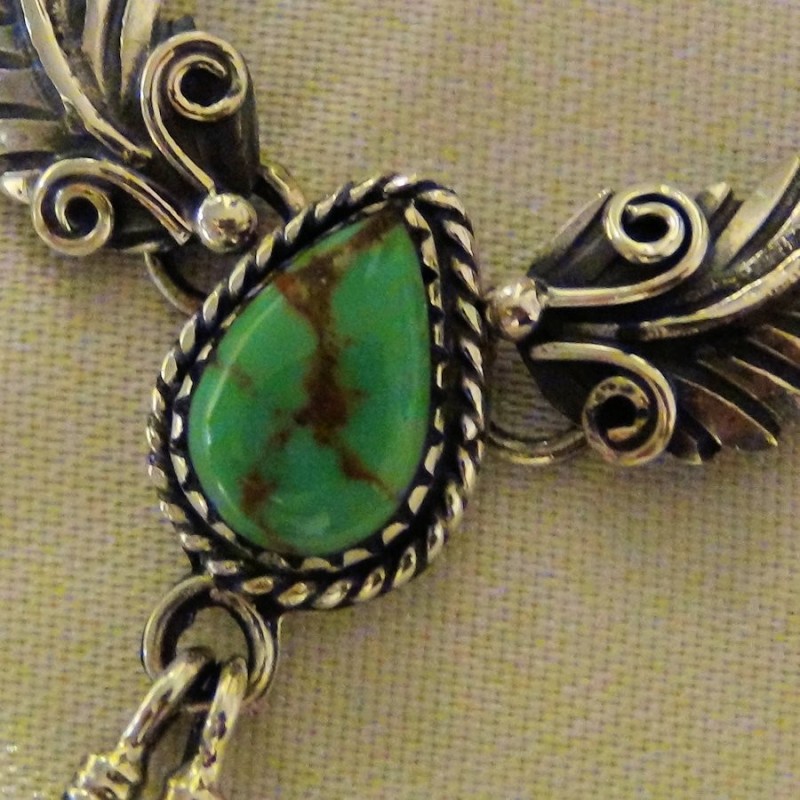 Teardrop Cabochon Color Choice and feather Sterlingsilver Necklace