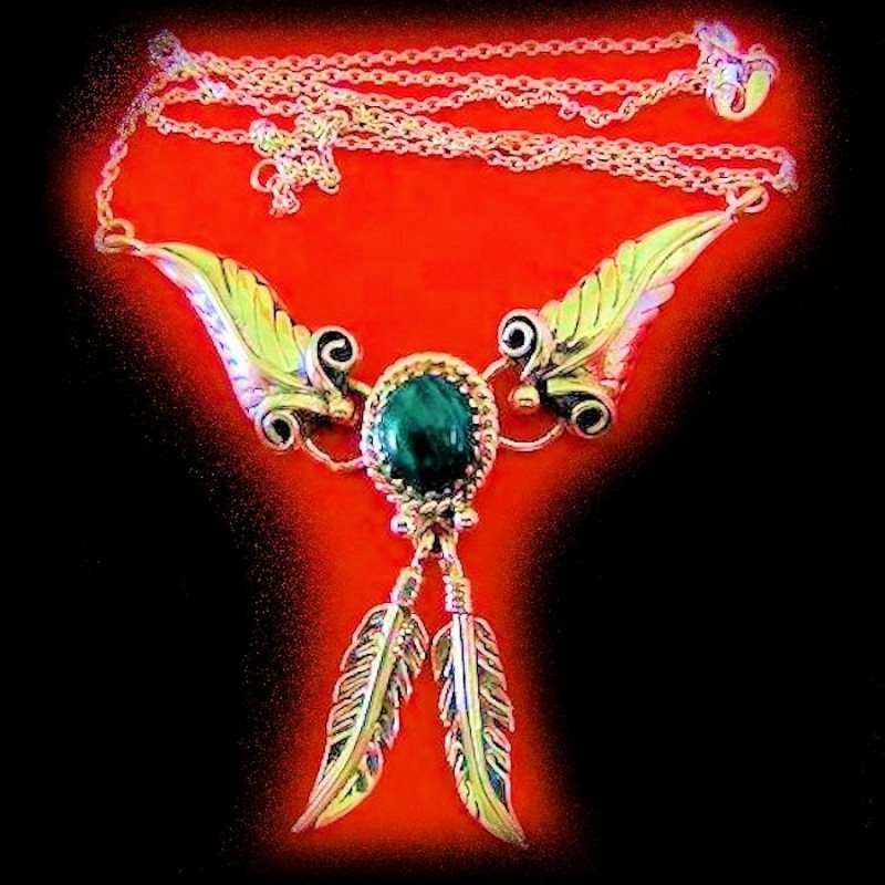 Round Cabochon Color Choice and feather Sterlingsilver Necklace