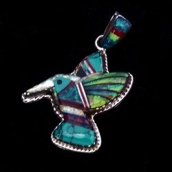 PENDENTIF COLIBRI MULTICOLORE ET OPALE