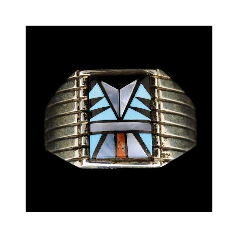 Navajo Plata de Ley Anillo de los hombres Rectangular Punta de Flecha