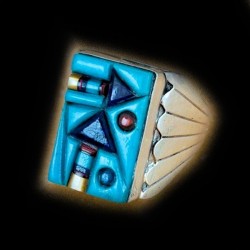 Anillo Navajo Rectangular para Hombre Plata Esterlina Flecha Cobblestone Inlay