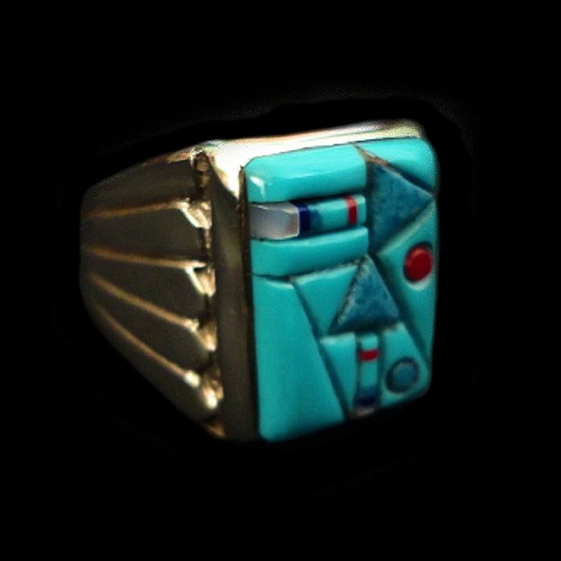 Arrow Cobblestone Inlay Navajo Rectangular Men's Sterlingsilver Ring