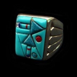Bague Pour Homme Navajo Rectangulaire Argent 925 Flèche Cobblestone Inlay