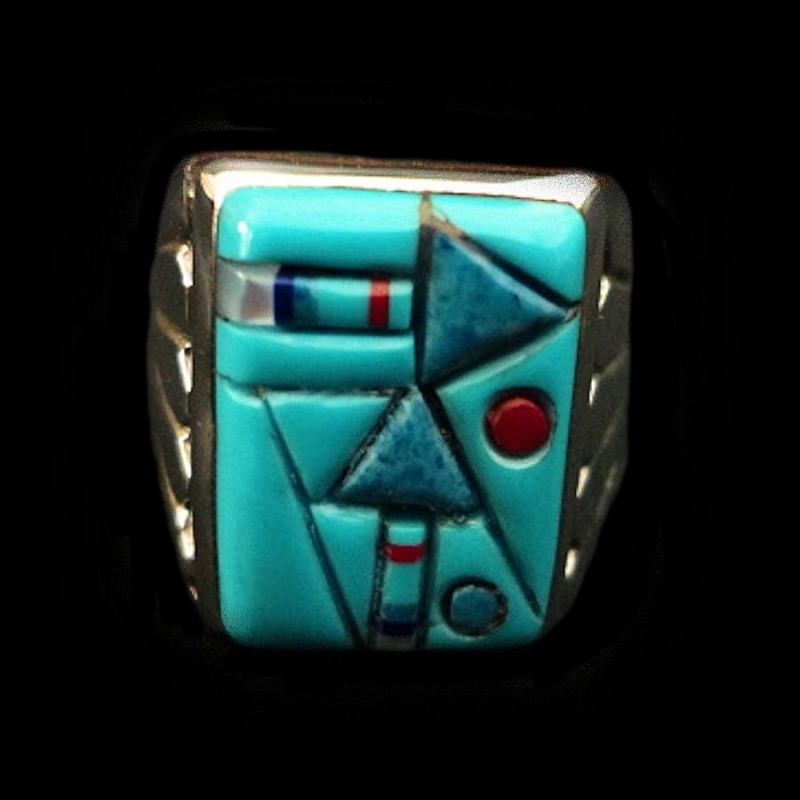 Arrow Cobblestone Inlay Navajo Rectangular Men's Sterlingsilver Ring