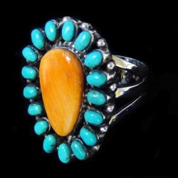 Bague Navajo Turquoise et Spondylus en Argent 925 Pour Femme