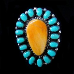 Anillo Navajo Turquesa y Spondylus Para Mujer en Plata 925