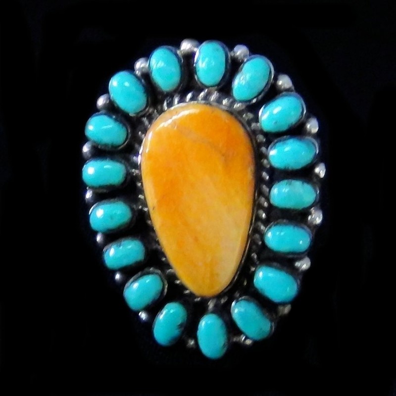 Anillo Navajo Turquesa y Spondylus Para Mujer en Plata 925